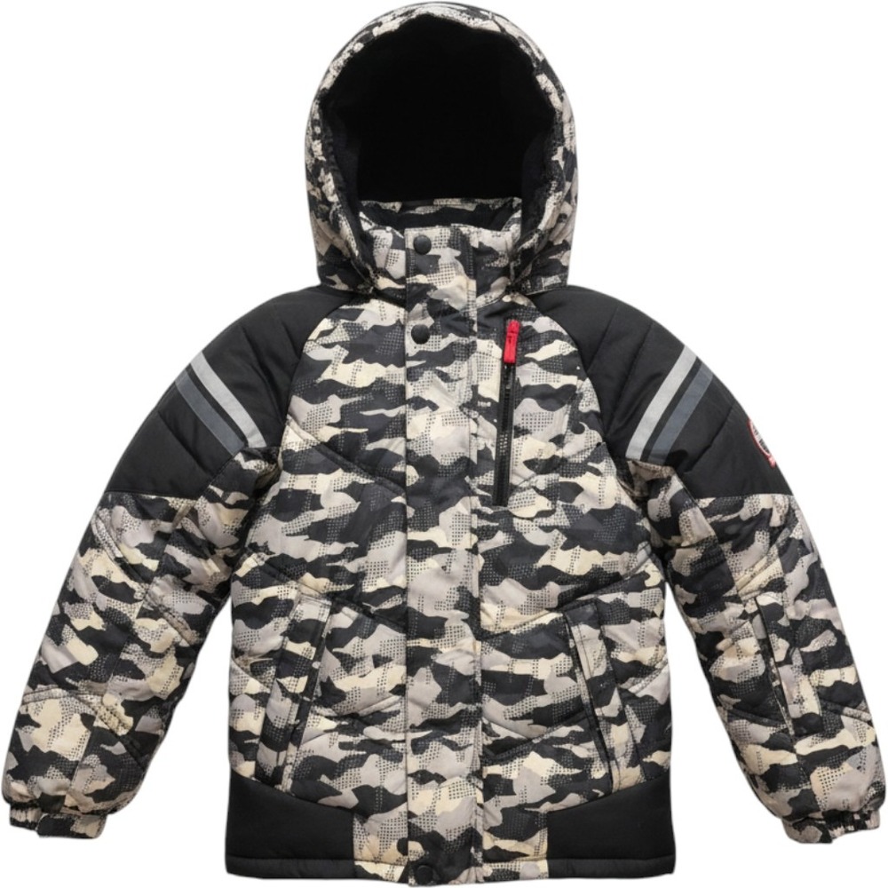 London Fog Boys Black Grey Camo Puffer Jacket Hooded Winter Coat Size S 8 New